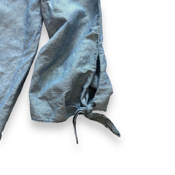 Free People Show Me Some Shoulder Chambray Blue Off Shoulder Top Med Linen Blend - Picture 3 of 7